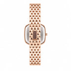 A rose gold-tone women's watch by Divinity, featuring a rectangular cushion-shaped case and a matching multi-link metal bracelet, shown against a plain white background.