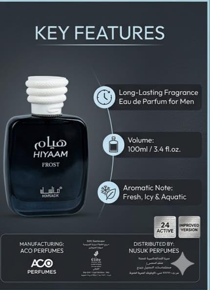 Hiyaam Frost Eau de Parfum for Men | 100ml | Genuine Brand Import