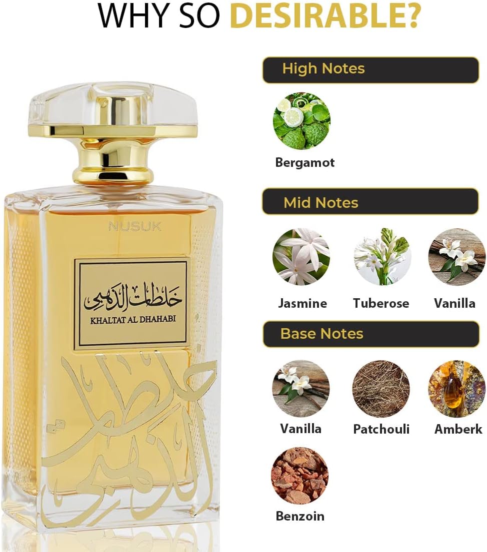 NUSUK Khaltat Al Dhahabi Eau De Parfum | Luxurious Musk Fragrance | 100ml | Genuine Brand Import