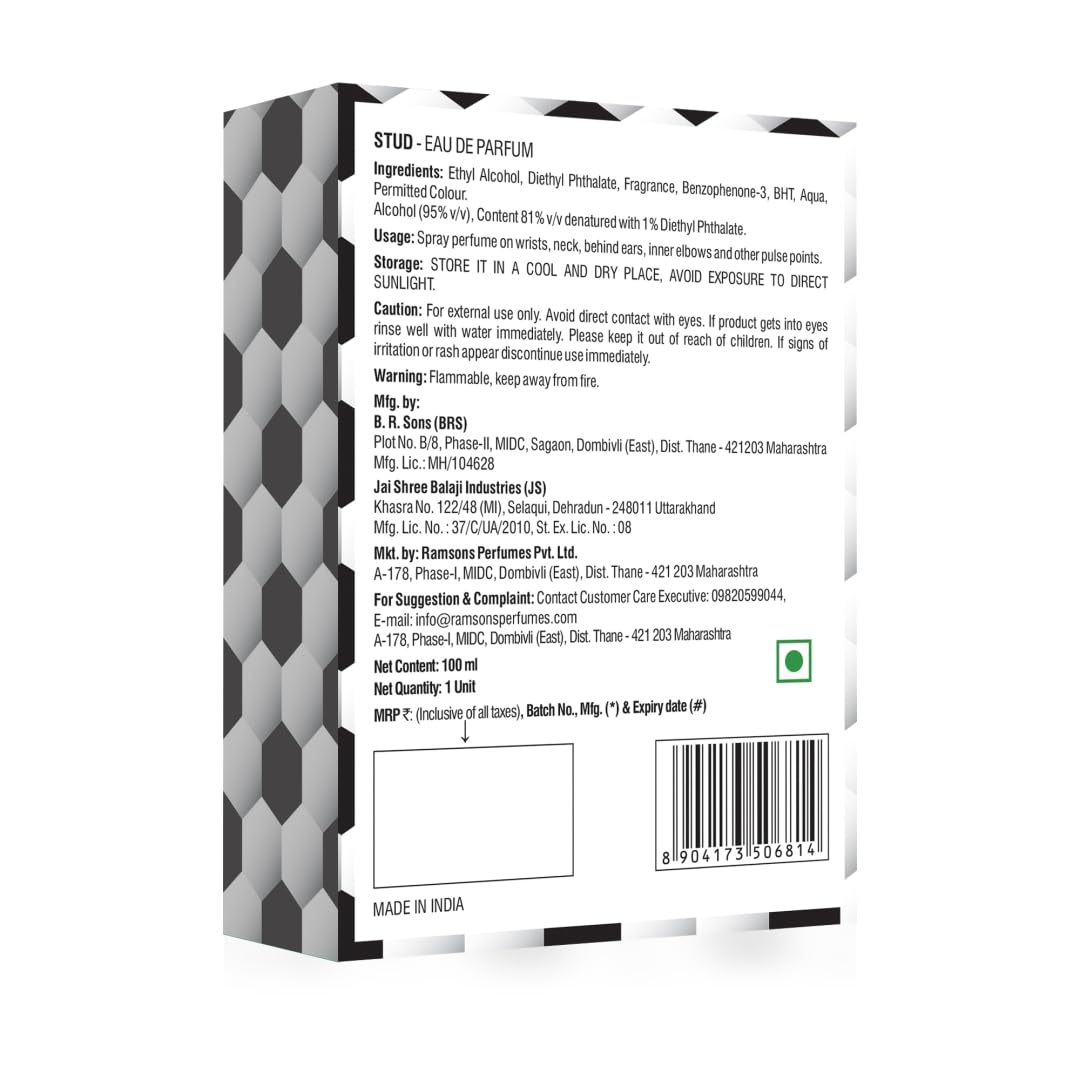 Ramsons Stud Eau De Parfum | Iconic Hexagon Design | Long-Lasting Men’s Fragrance | 100ml