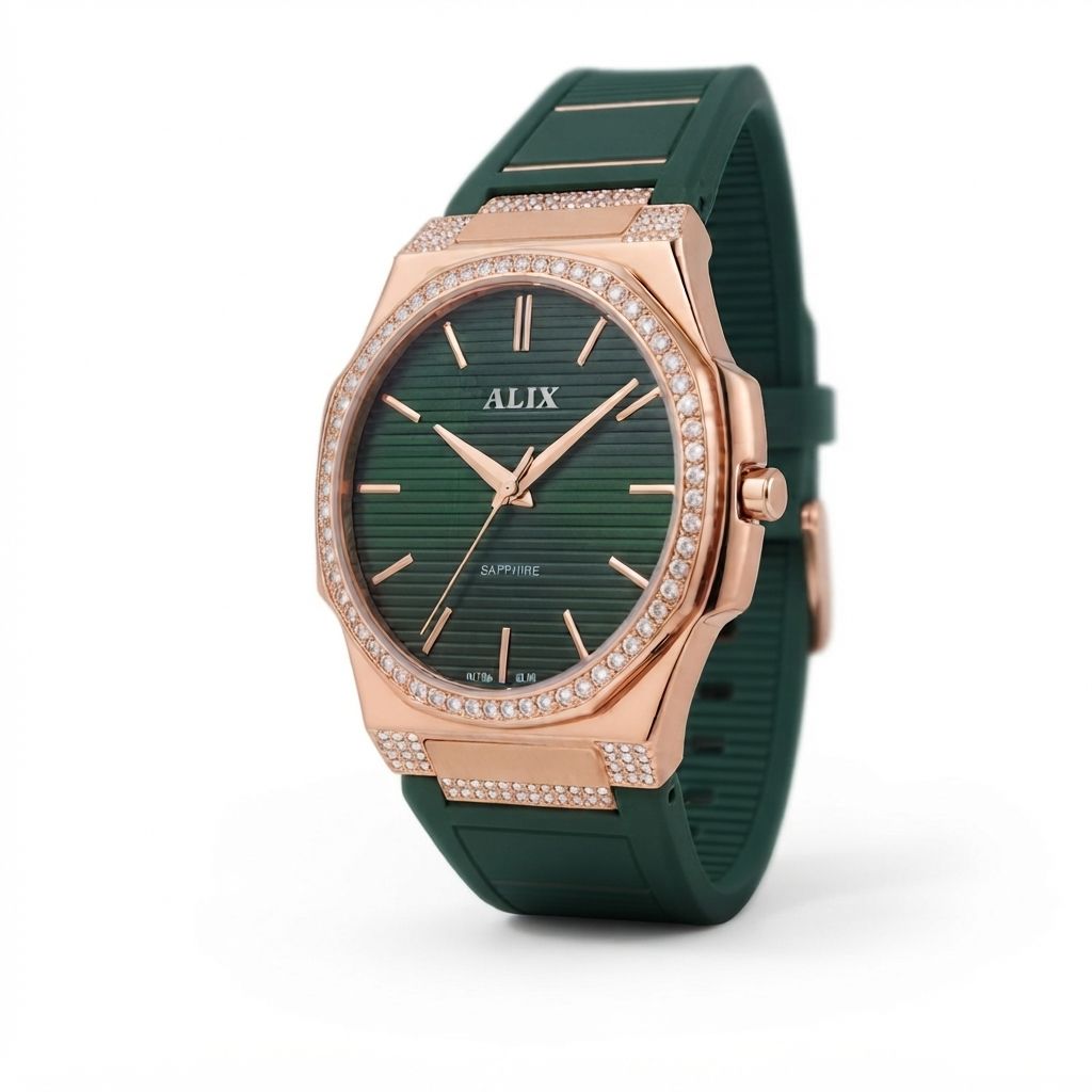 Alix-Quartz-Green-Dial-Rose-Gold-Diamond-Bezel-Green-Strap