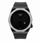 A Triumph Time watch with a black octagonal case, a bezel paved with clear crystals, and a black textured strap, shown against a plain white background.