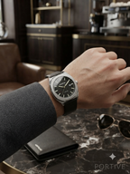 Portive Men's Quartz Watch | 42mm Black Dial | Steel Alloy Case | Genuine Leather Strap | 100% Original | 1 Year Company Warranty
