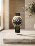 Portive Men's Quartz Watch | 42mm Black Dial | Gold & Silver Steel Alloy Case | Genuine Leather Strap | 100% Original | 1 Year Company Warranty