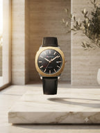 Portive Men's Quartz Watch | 42mm Black Dial | Gold & Silver Steel Alloy Case | Genuine Leather Strap | 100% Original | 1 Year Company Warranty