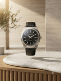 Portive Men's Quartz Watch | 42mm Black Dial | Silver Steel Alloy Case | Genuine Leather Strap | 100% Original | 1 Year Company Warranty