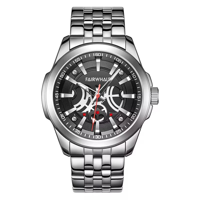 FAIRWHALE Original Men's Luxury Skeleton Analog Watch | Stainless Steel Strap | 3BAR Waterproof | 1 Year Official Machine Warranty