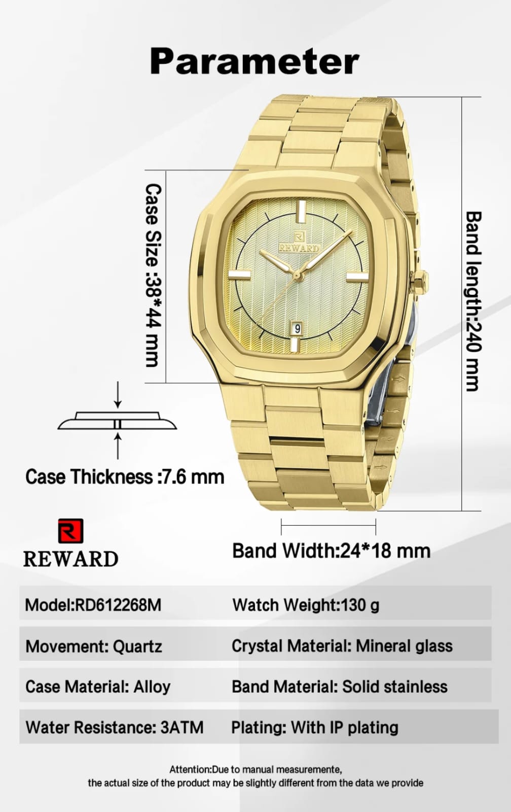 REWARD RD612268M Premium Gold Men's Watch | 100% Original | 1 Year Machine Warranty