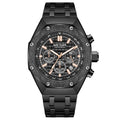 MEGIR Men's Luxury Skeleton Chronograph Quartz Watch | Black Stainless Steel Strap | 3ATM Water Resistant | 1 Year Official Company Warranty