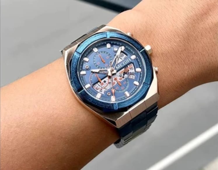 MEGIR Men's Luxury Blue Chronograph Quartz Watch | Stainless Steel Strap | 3ATM Water Resistant | 100% Original | 1 Year Company Warranty