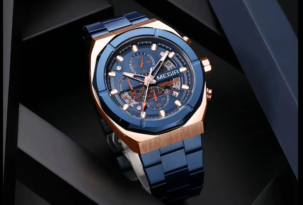 MEGIR Men's Luxury Blue Chronograph Quartz Watch | Stainless Steel Strap | 3ATM Water Resistant | 100% Original | 1 Year Company Warranty