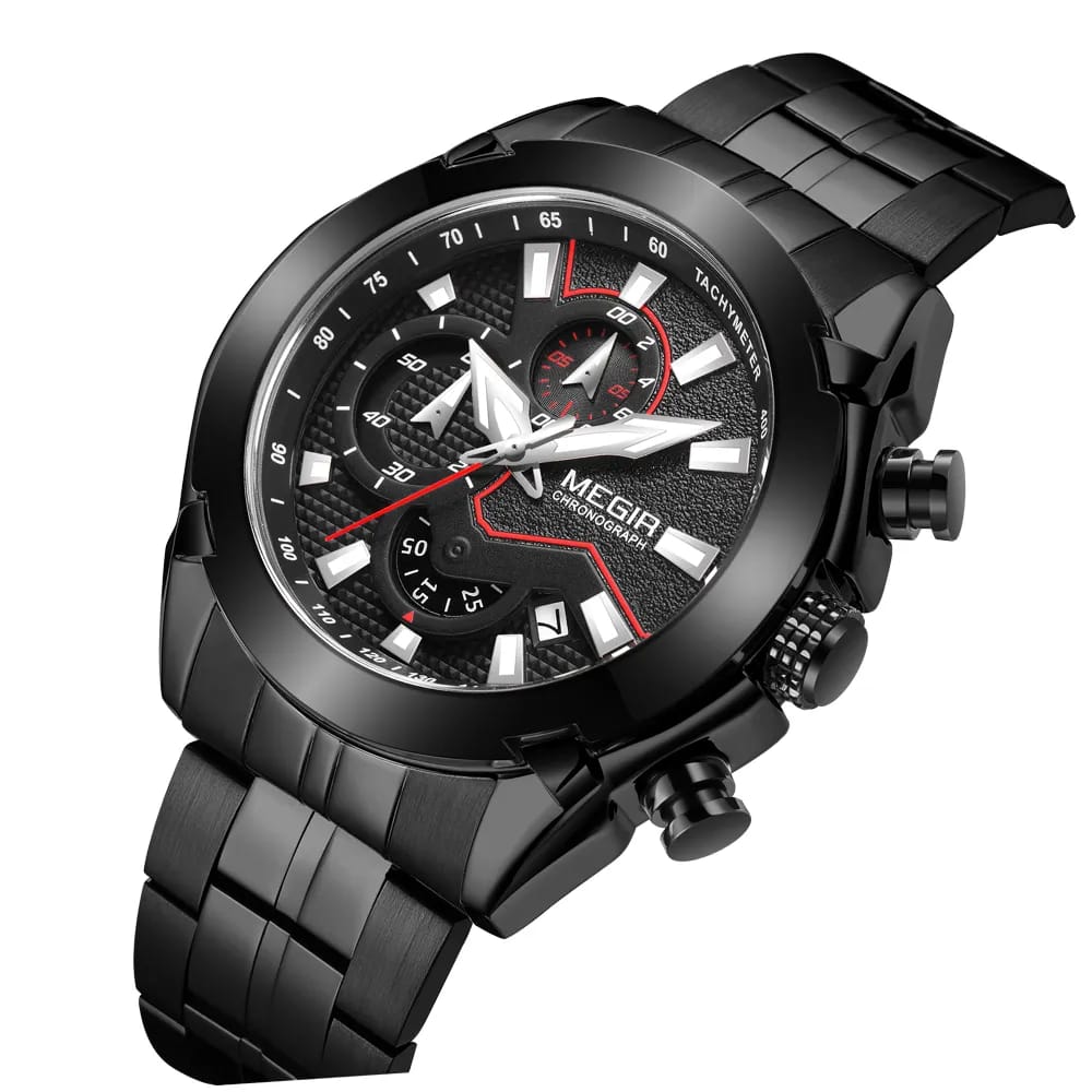MEGIR 2065 Men's Luxury Black Chronograph Quartz Watch | Original | 1 Year Company Warranty