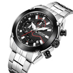 MEGIR 2065 Men's Luxury Black & Silver Chronograph Quartz Watch | Stainless Steel Strap | 100% Original | 1 Year Company Warranty