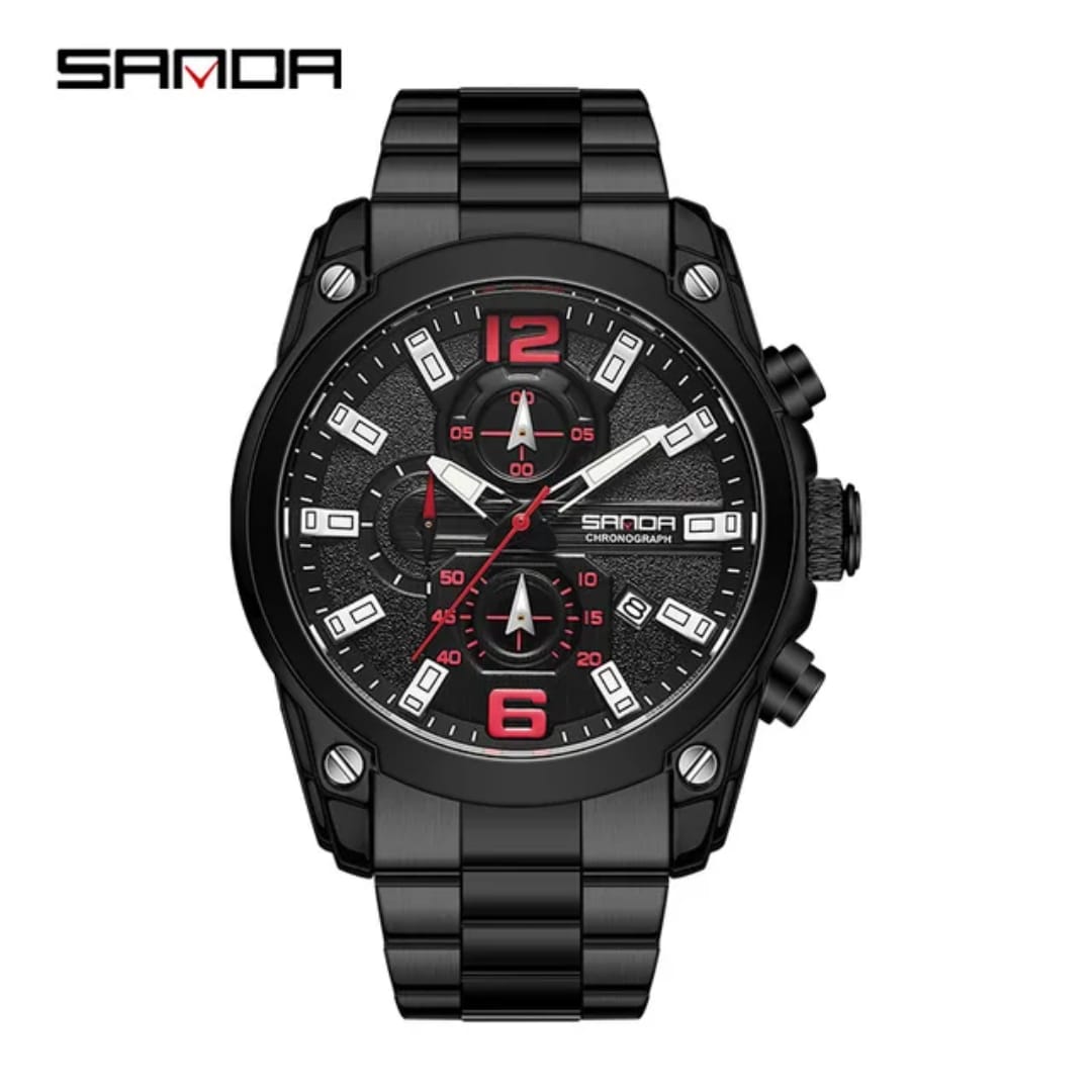 Megir T382 Luxury Men's Quartz Watch | All-Black Stainless Steel Sports Watch