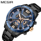 Original MEGIR Men's Quartz Watch – Blue Dial Stainless Steel | 1 Year Machine Warranty