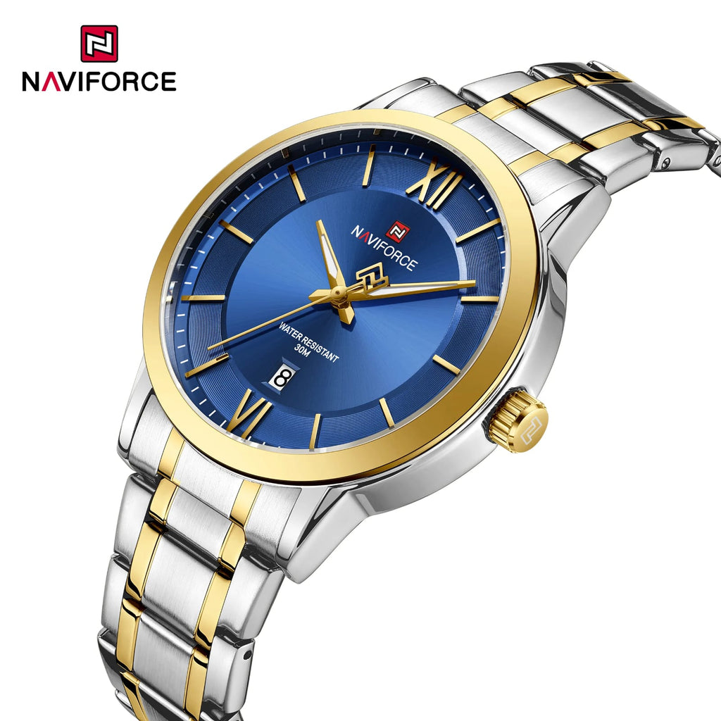 Original Naviforce NF9248 Men's Quartz Watch – Blue Dial Stainless Steel | 1 Year Machine Warranty