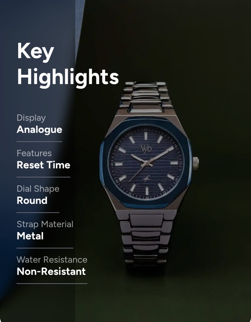 Fastrack Vyb Limitless Blue Dial Analog Men's Watch | Stainless Steel Strap | Original Product | 1 Year Company Warranty
