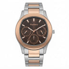 A Discovery brand two-tone stainless steel and rose gold watch with a brown dial, shown on a clean white background.